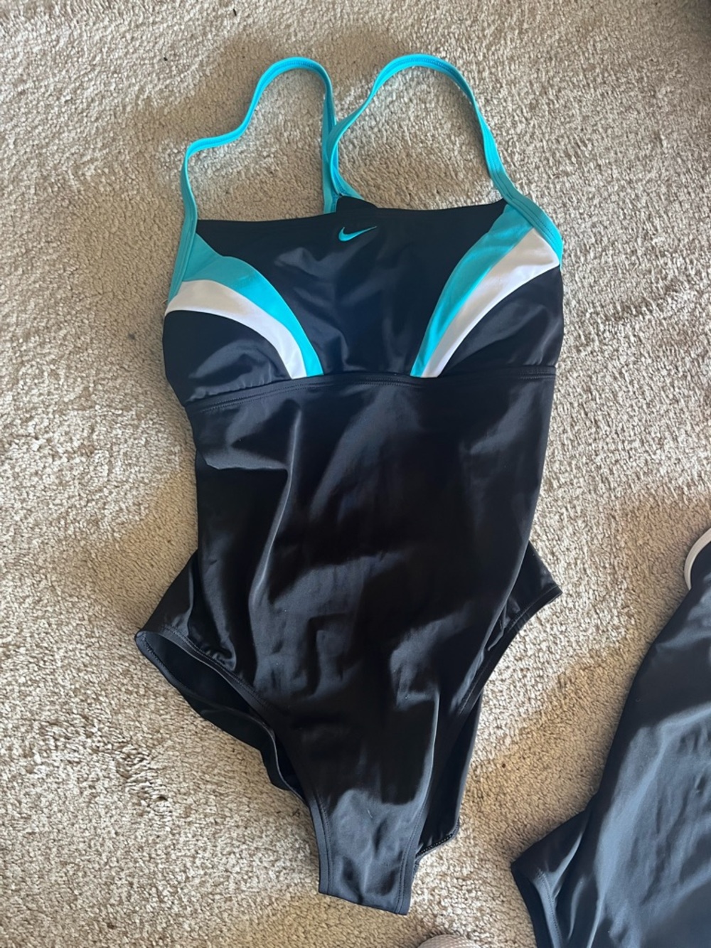 Nike Black One-Piece Swimsuit with Turquoise and White Accents